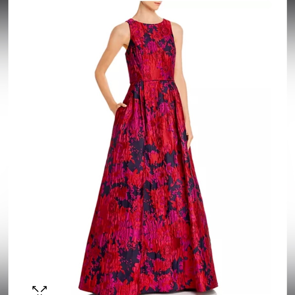 NWT Aidan Mattox Floral Brocade Gown Red/Pink/Purple 2